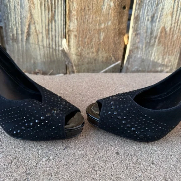 White House Black Market Black Open Toe Jewel Stiletto Heels Pumps Shoes Size 9 - Picture 9 of 10